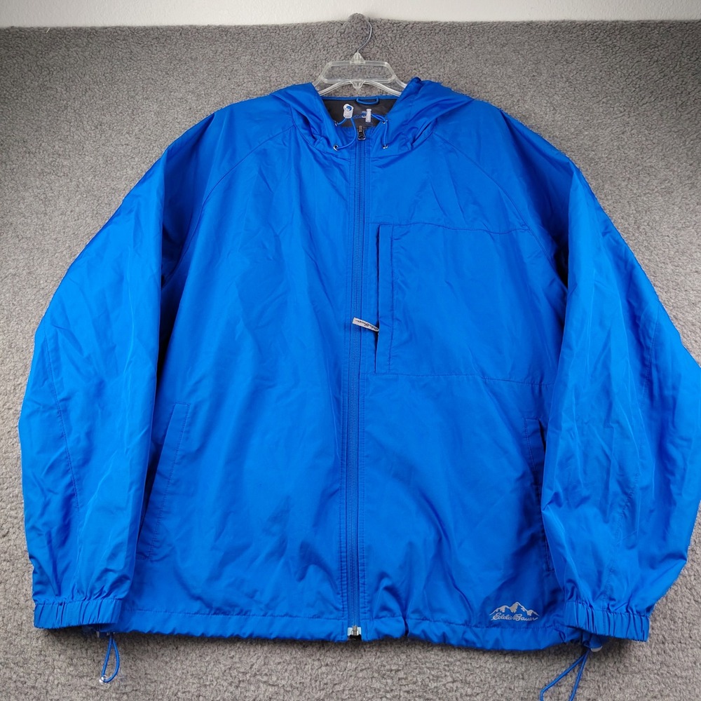 Eddie Bauer Windbreaker Jacket Men 2XL XXL Full Zip Hooded Blue Lightweight EUC